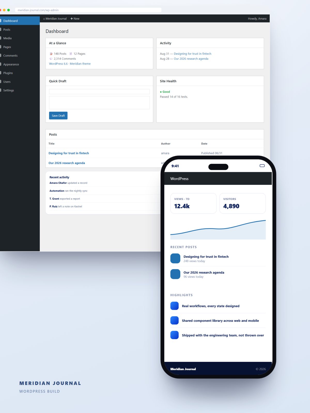 WordPress admin dashboard customisation