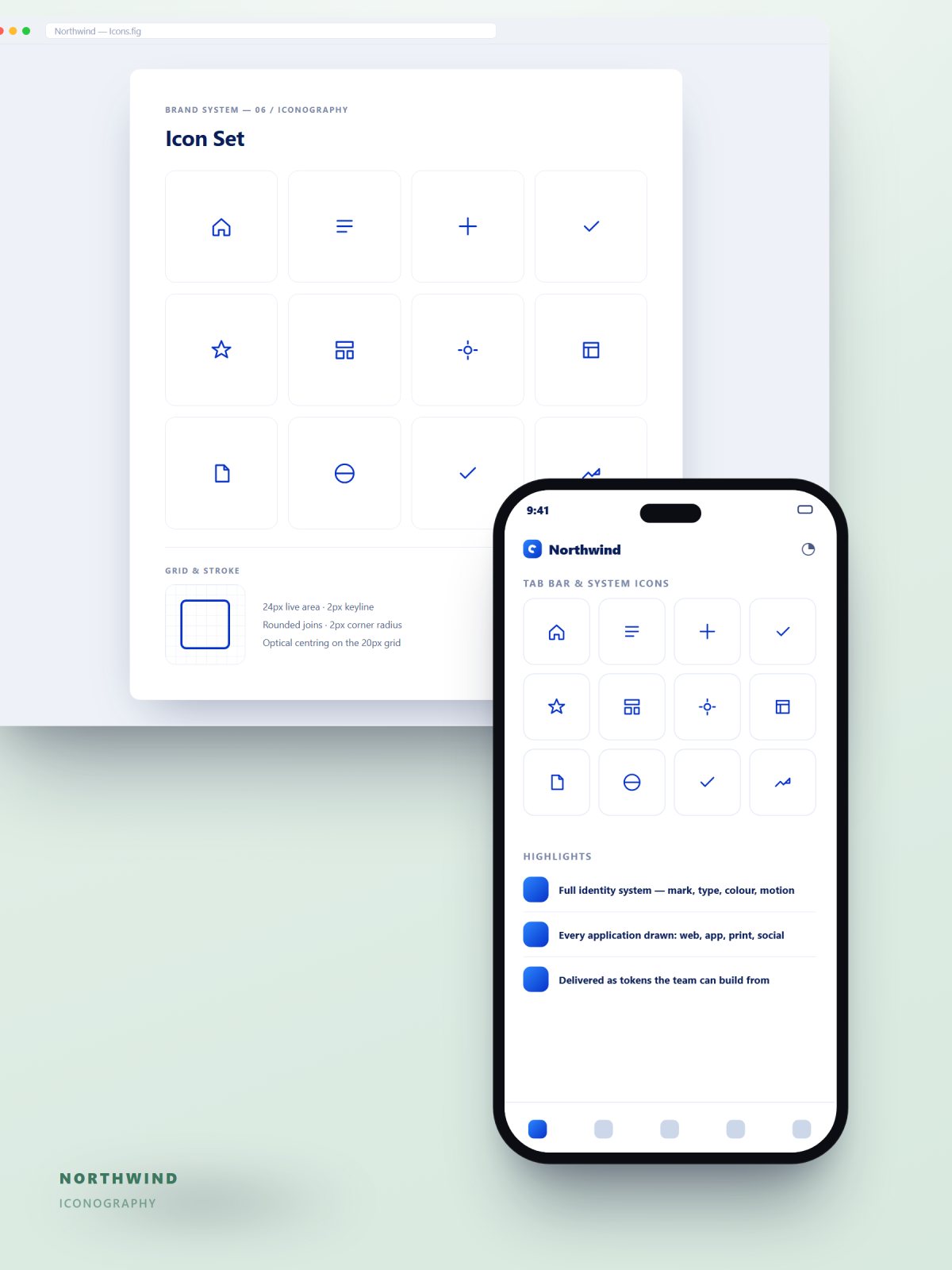 Custom icon set and iconography grid