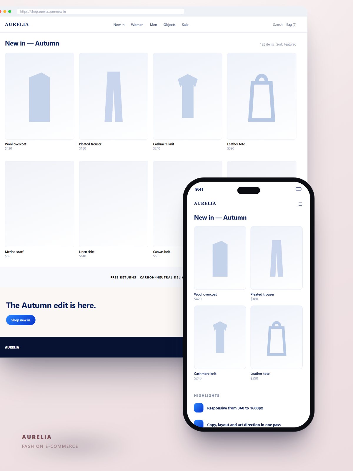 E-commerce storefront and product listing design