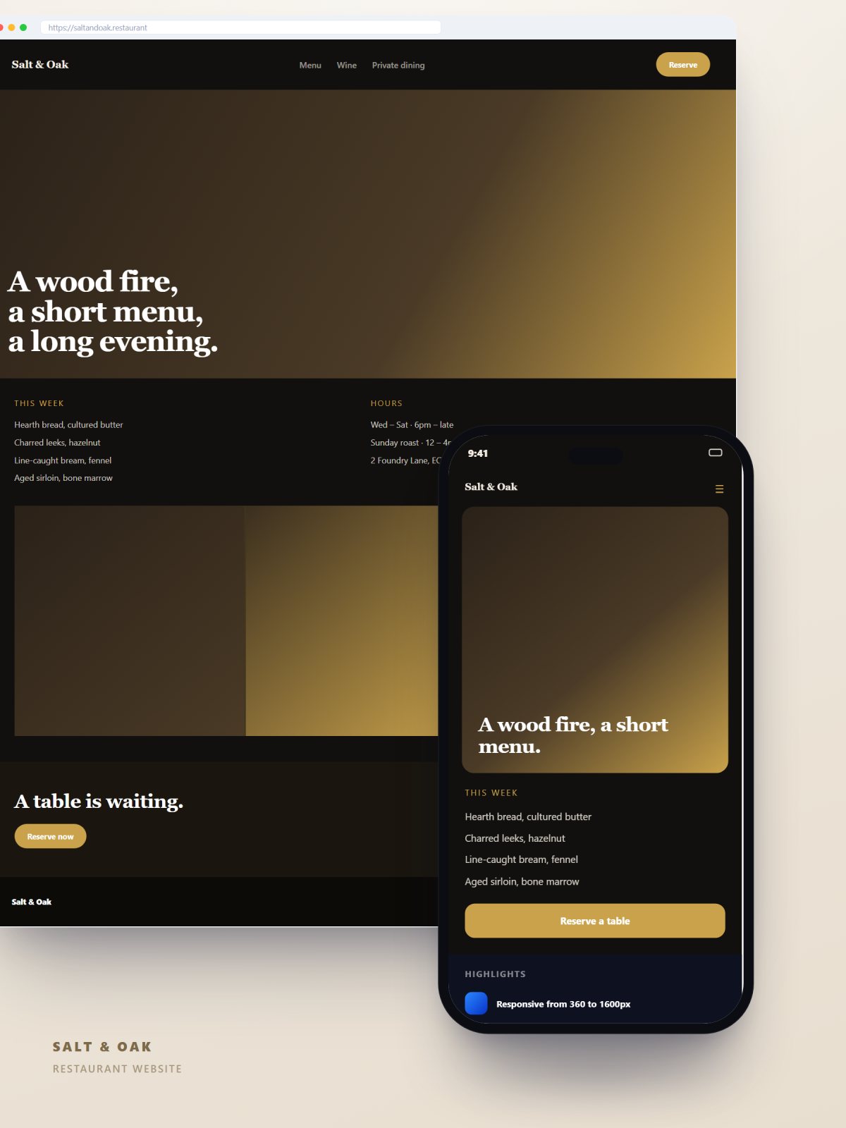 Restaurant and hospitality website design